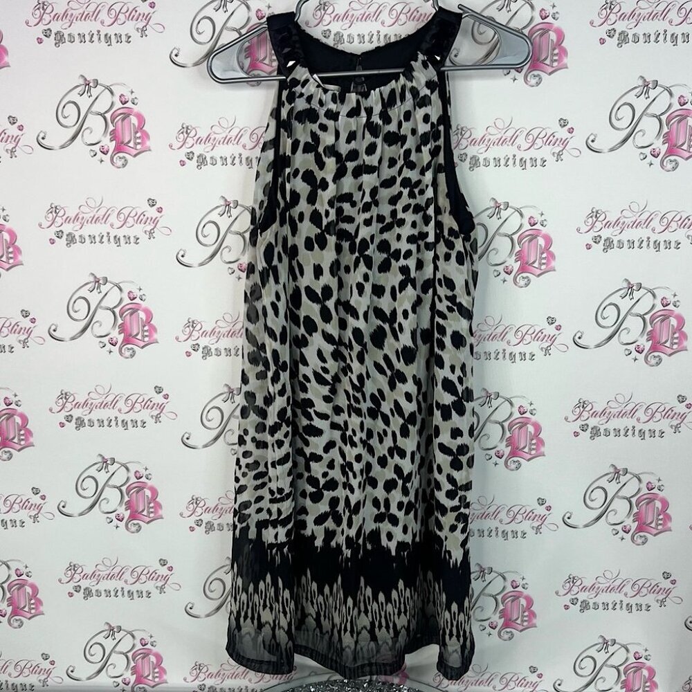 London Times dress jewels detail cheetah leopard print shiny Monochrome Dress